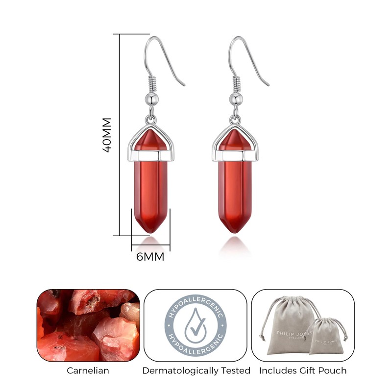 Philip Jones Carnelian Gemstone Drop Earrings