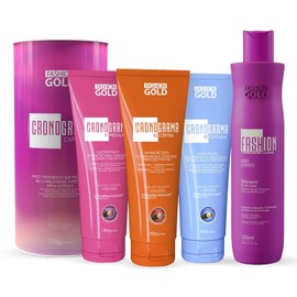 Kit Cronograma Capilar y Shampoo Fashion Gold 4 Pasos | Tratamiento 3 en 1 Reconstructor y Nutritivo | Transforma el Cabello en 3 Segundos | Hidratación Sin Frizz | Uso Profesional en Casa