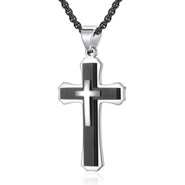 MOOSKI Men's Cross Necklace 316 Stainless Steel Large Christ Jesus Pendant Necklace for Men Women Black/Gold/Silver Plated Jewelry Rolo Chain 24"