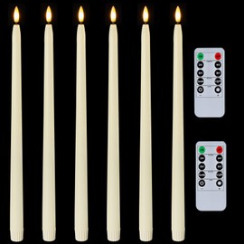 Homemory 15 inches Real Wax Flameless Taper Candles with Remote Timer, 6 Pcs Ivory LED Taper Candles Battery Operated with 3D Flickering Flame, Window Candle Led Candlesticks for Dinners Home Decor