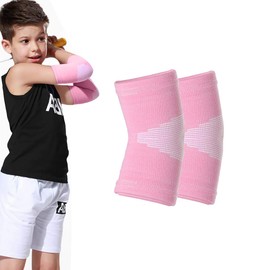 Luwint Kids Knit Elbow Brace Support Compression Arm Protection Sleeves for Volleyball Weightlifting Tennis Tendonitis, 1 Pair (Pink, Medium)