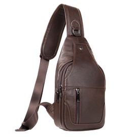 LUKZIJAES Genuine Leather Sling Bag Crossbody Backpack for Men Work Shoulder Chest Pack Outdoor Travel Hiking Casual Everyday Daypack (#7-Coffee)