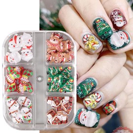 6 Grids Christmas Nail Charms Christmas Tree Christmas Stockings Elk Multi Shape Nail Art Charms Winter Snowman Nail Rhinestones Resin Santa Claus Nail Gems Flat Back for Women Girls Nail Decoration
