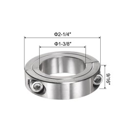 sourcing map Double Split Clamp-On Shaft Collar for 1-3/8" Shaft, Two-Piece Clamping Collar, 2-1/4" OD, 9/16" Width, 304 Stainless Steel Axle Collar Clamp, Set Screw Style