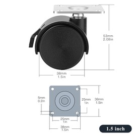 ANDUTEES 1.5 inch Caster Wheels, Casters Set of 4, Plastic Caster Wheels for Furniture, Plate Swivel Cart Casters with Brakes, File Cabinet Replacement Wheels (4 Pack Black)