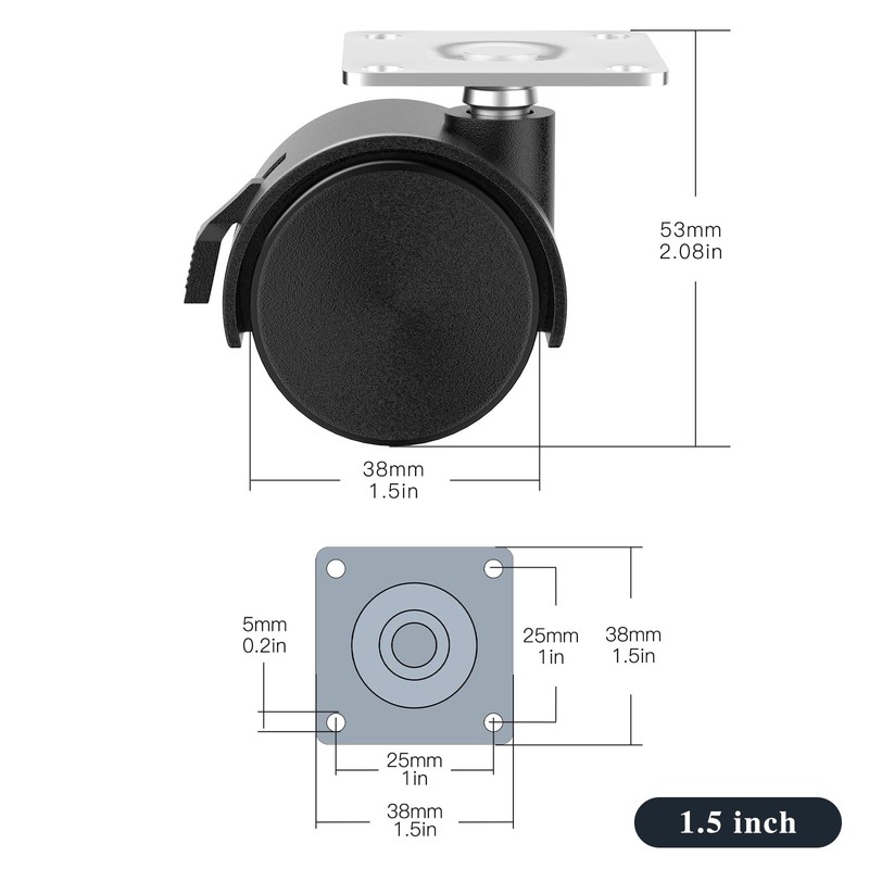 ANDUTEES 1.5 inch Caster Wheels, Casters Set of 4, Plastic