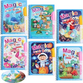6 Pack Magic Water Coloring Book, Magic Painting Books with Water Pen Mess Free Coloring Books for Toddler 2-4Years Reusable Coloring Book-Children 3+