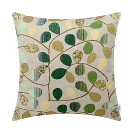 CaliTime Cushion Cover Throw Pillow Case Shell for Couch Sofa Home Decoration Luxury Chenille Cute Leaves Both Sides 16 X 16 Inches Ecru Green