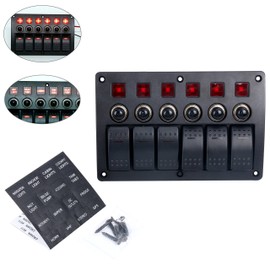 Amarine Made 6 Gang Red LED Indicators Rocker & Circuit Breaker Waterproof Marine Boat Rv Switch Panel - PN-CB6-R