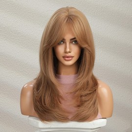 vedar Strawberry Blonde Wigs with Bangs, Natural Straight Synthetic Hair Wig for Women, Natural Looking Daily Wigs 20 inch VEDAR-163-5