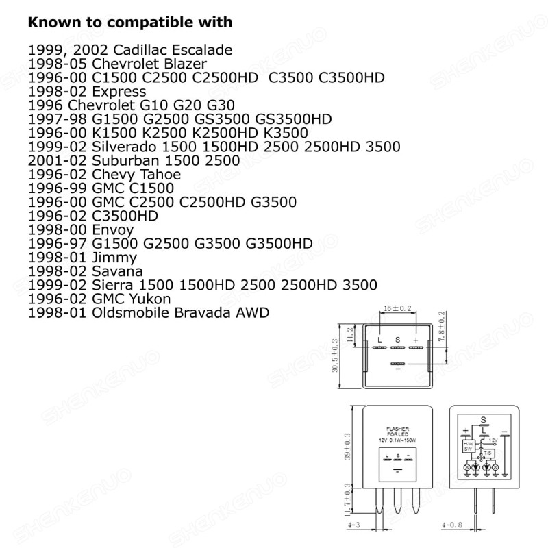 SHENKENUO 4-Pin LED Flasher Relay Fix For Chevy Silverado Suburban