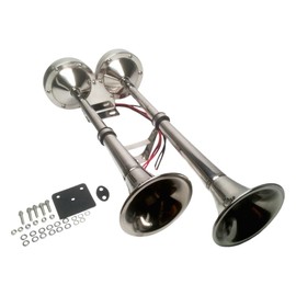 PactradeMarine Boat RV Car Stainless Steel Dual Trumpet Horn Complete Set 12V