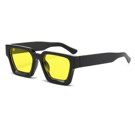 YAMEIZE Vintage Rectangular Sunglasses for Men Women Retro Square Sunglasses Trendy Square Frame UV400 Protection, black/yellow