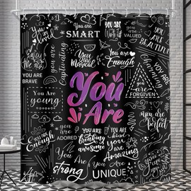 AMBZEK Black Neon Shower Curtain 60Wx72L Inch Funny Quotes Kids Teens Inspirational You are Graffiti Abstract Aesthetic Artwork Cloth Fabric Waterproof Polyester Bathroom Decor Set with 12 Pack Hooks