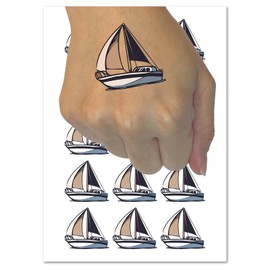 Simple Sailboat on Ocean Water Temporary Tattoo Water Resistant Fake Body Art Set Collection - 54 1" Tattoos (1 Sheet)