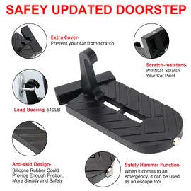 OPP ULITE Car Doorstep Vehicle Folding Ladder U Shaped Hook Pedal Foot Pegs Multifunction Easy Access to Rooftop with Safety Hammer Doorstep for Car Roof-Rack Truck SUV Jeep Off-Road, Black