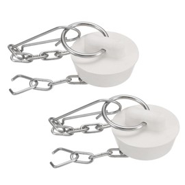 sourcing map 2Pcs Tub Stoppers, Rubber Bathtub Stoppers 25-28mm Kitchen Sink Drain Stopper, Bathroom Drain Plug with Pull Ring and Stainless Steel Chain, White