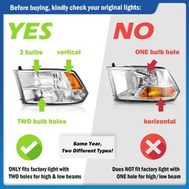 KarSpareHub Headlights W/Bulbs for 2009-2018 Dodge Ram 1500/2010-2018 Dodge Ram 2500 3500 Quad Pickup Driver & Passenger Side (Not Fit Factory Projector Style)