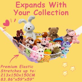 ASelected Toy Net Hammock,Teddy Hammock With Hooks,Large Mesh Toys Holder Toy Storage Net Corner Wall,Net Organiser- Keep Childs Room Nursery Tidy For Soft Stuffed Animal Toys,Teddy Bear,White