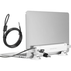 AboveTEK MacBook & Surface Laptop Locking Station with Combo Lock Cable, Anti Theft Folding Security Laptop Desk Mount, Adjustable & Portable, Fits 12"-16" Laptops/Notebooks (White)