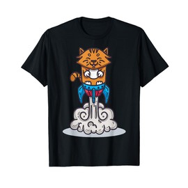 Cartoon Cat Rocket Character For Kids Animation T-Shirt