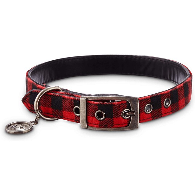 Petco Brand - Bond & Co. Buffalo Check Dog Collar, for Neck Sizes 12-15, Small, Red