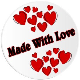 Kiwi Gifts Made With Love - 10 Pack Circle Stickers 3 Inch - Hearts Gift Present