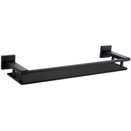LANC Black Bathroom Shelves Glass Shelf 20-Inch Floating Tempered Glass Shelf Rectangular Modern Stainless Steel Wall Mounted Shelves for Shower Bathroom Kitchen Organizers Accessories ，A7613AB