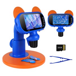 BlumWay Digital Handheld Microscope with 4 Inch LCD Screen, 1500X Pocket Microscope for Children with LED Light, Portable Microscope for Adults with Stand, 32GB Memory Card, with Photo and Video