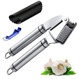 Garlic Press Rocker, Stainless Steel Garlic Crusher Mincer with Bottle Opener(Color Random)