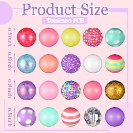 Sasylvia 100 Pcs 20 mm Bubblegum Beads for Pens Rhinestone Beads Shine Disco Ball Beads Plastic Chunky Beads Loose Round Spacer Beads for Jewelry Making DIY Craft Pen Bracelet Supplies(Macaron Style)
