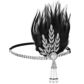 MESU Vintage Flapper Headband for Women Great Gatsby Leaf Tiara Headpiece 1920's Fancy Hair Accessory Silver Black