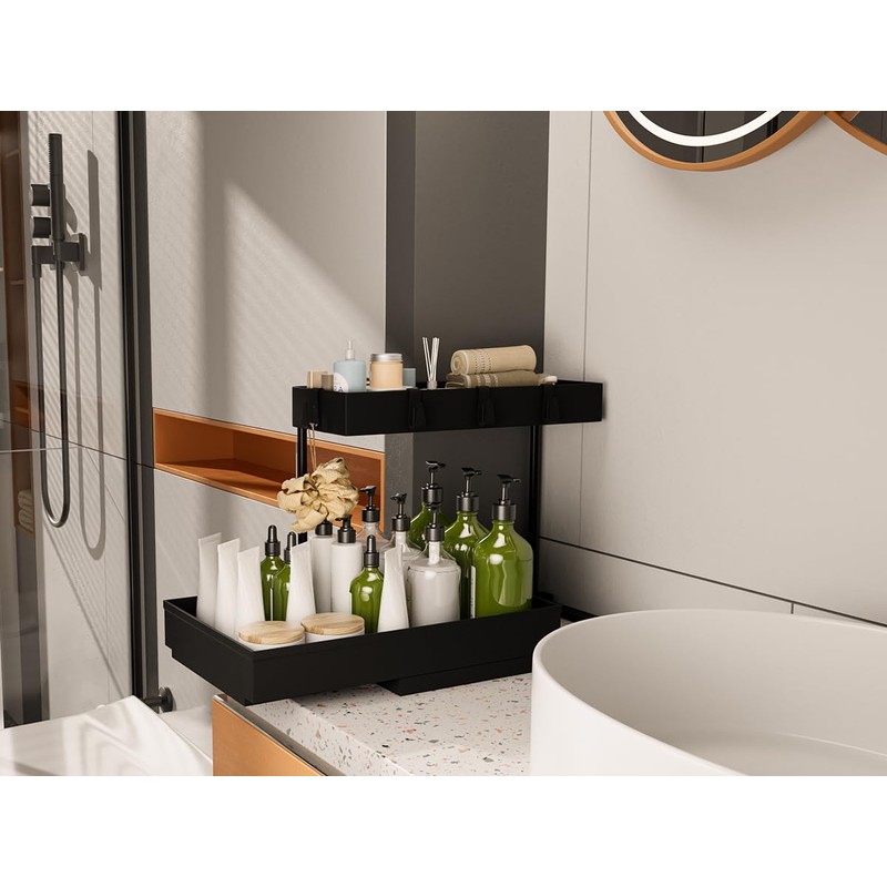 2 Pack Under Sink Organizer 2 Tier Sliding Cabinet Organizers