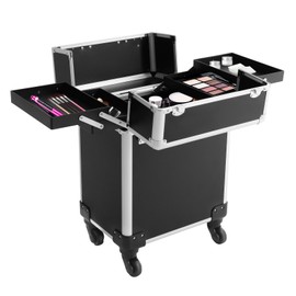 DreamRcoach Make-Up Trolley, Professional Rolling Makeup Case with Removable Wheels,Portable Travel Beauty Luggage for Makeup Artists, Hair Stylists, Cosmetologists(Black)