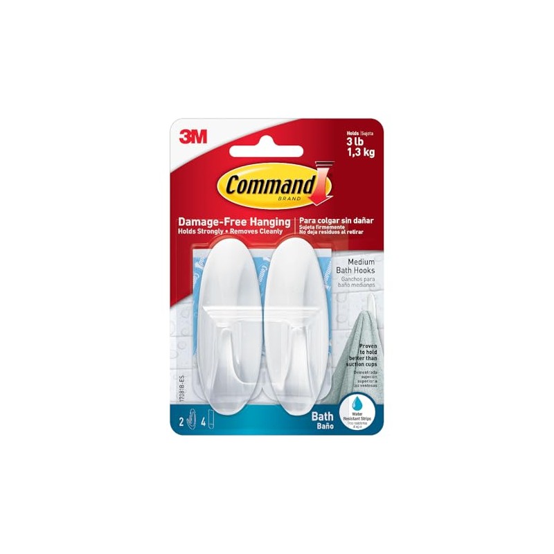 3M Command Gancho para Baño, Mediano (Modelo 17081B)