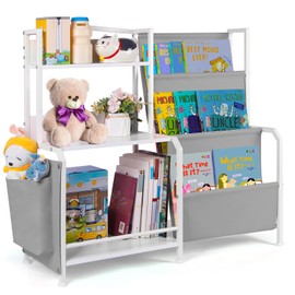 Kids Bookshelf, BookShelf for Kids, 3 Tier Nursery Book Shelves, Toddler Bookshelf with Kids Toy Storage Organizer, Montessori Bookshelf Baby Bookshelf Bookcase for Kids Rooms Playroom, White/Grey