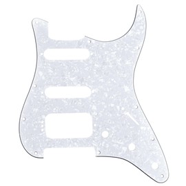 Musiclily Pro 11-Hole Round Corner HSS Guitar Strat Pickguard for USA/Mexican Stratocaster 4-screw Humbucking Mounting Open Pickup, 4Ply White Pearl
