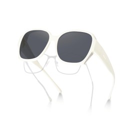 Meeloog Polarized Fit Over Glasses Sunglasses, Square Lightweight Wrap Around Shades For Women Oversized Sunglasses MST2116 (P1 White Frame/Grey Lens)