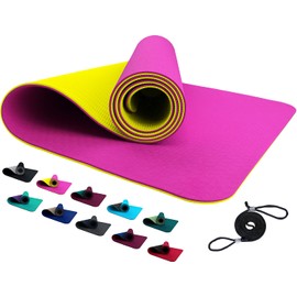 FLXYA TPE Yoga Mat Training Mat 183 x 61 x 0.6 cm Pink Yellow Non-Slip Gym Mat Mat for Yoga Fitness Pilates Gymnastics Sports Mat Gymnastics Mat Gym Mat Floor Mat Exercise Pink Yellow
