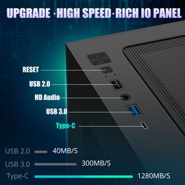 Gaming PC CASE, ATX Cpmputer CASE with 3 Non-LED Fans Pre-Installed,Type-C Full-View Dual Tempered Glass, Gaming Cpmputer CASE Black, (H3)