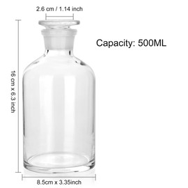 Kestun 500ml Borosilicate Glass Reagent Bottle,Narrow Mouth Borosilicate Glass Reagent Bottle with Standard Ground Glass Stopper (16.3oz,Clear)