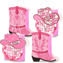 16 Pcs Cowgirl Boots Paper Bags,Western Party Favors Bags ,Wild West Kraft Gift Bag with Handles ,Bachelorette Party Rodeo Cowgirl Boot Hat Goodie Bag for Cowgirl Birthday Baby Shower Party Supplies