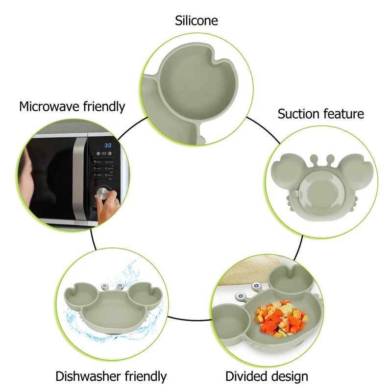 3pcs Toddler Divided Plate Set Silicone Baby Suction Plate Anti