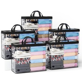HASTHIP® 5PCS Bolsas de Almacenamiento Bajo la Cama, Organizadores Transparentes con Cremallera para Ropa, Zapatos, Juguetes, Mantas y Sábanas, 45x38x