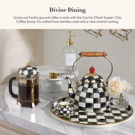 MACKENZIE-CHILDS Supper Club Coffee Scoop, Cute Measuring Scoop for Coffee or Tea Leaves, Coffee-Bar Accessory, Black-and-White Courtly Check