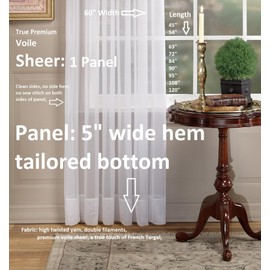 Today's Curtain Emelia Original Voile Panel 63", White, 60"W x 63"L