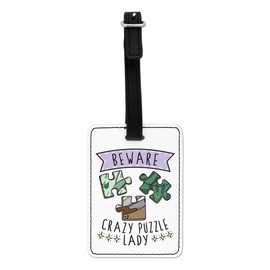 Gift Base Beware Crazy Puzzle Lady Visual Luggage Tag with Black Strap