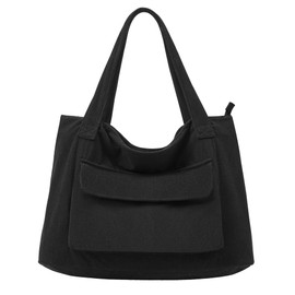 LOTEZAVA Handbag Corduroy Bag Women's Shopper Bag Tote Bag Large Shoulder Bag with Zip Multiple Pockets Shopper Bag for Work Shopping School Daily Travel, black, L