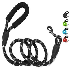Rope Dog Lead with Soft Padded Handle 150 cm Highly Reflective Dog Leash for Small Medium Large Dogs Indoor & Outdoor Use (Black)
