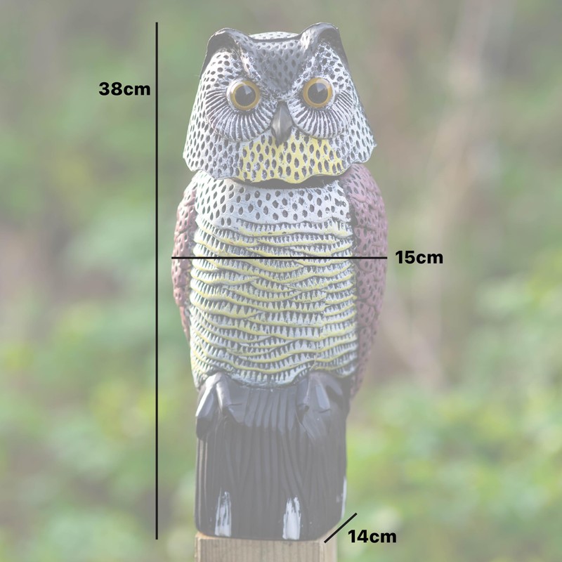 Woodside Large Realistic Owl Decoy With Rotating Head Bird/Pigeon/Crow Scarer